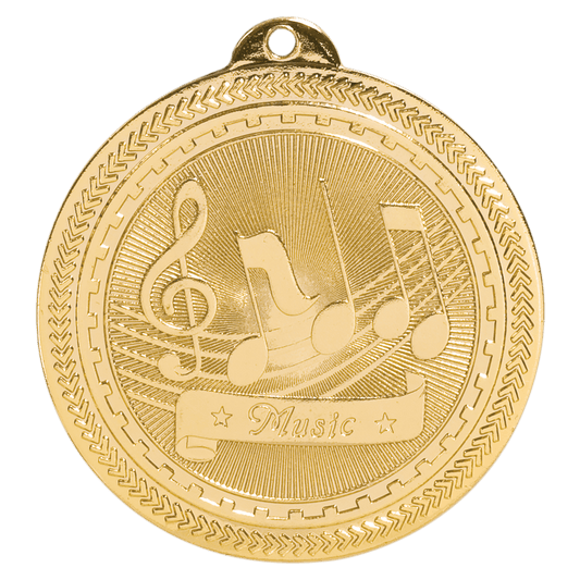 Bright Gold Music Engravable BriteLazer Medal - 2"