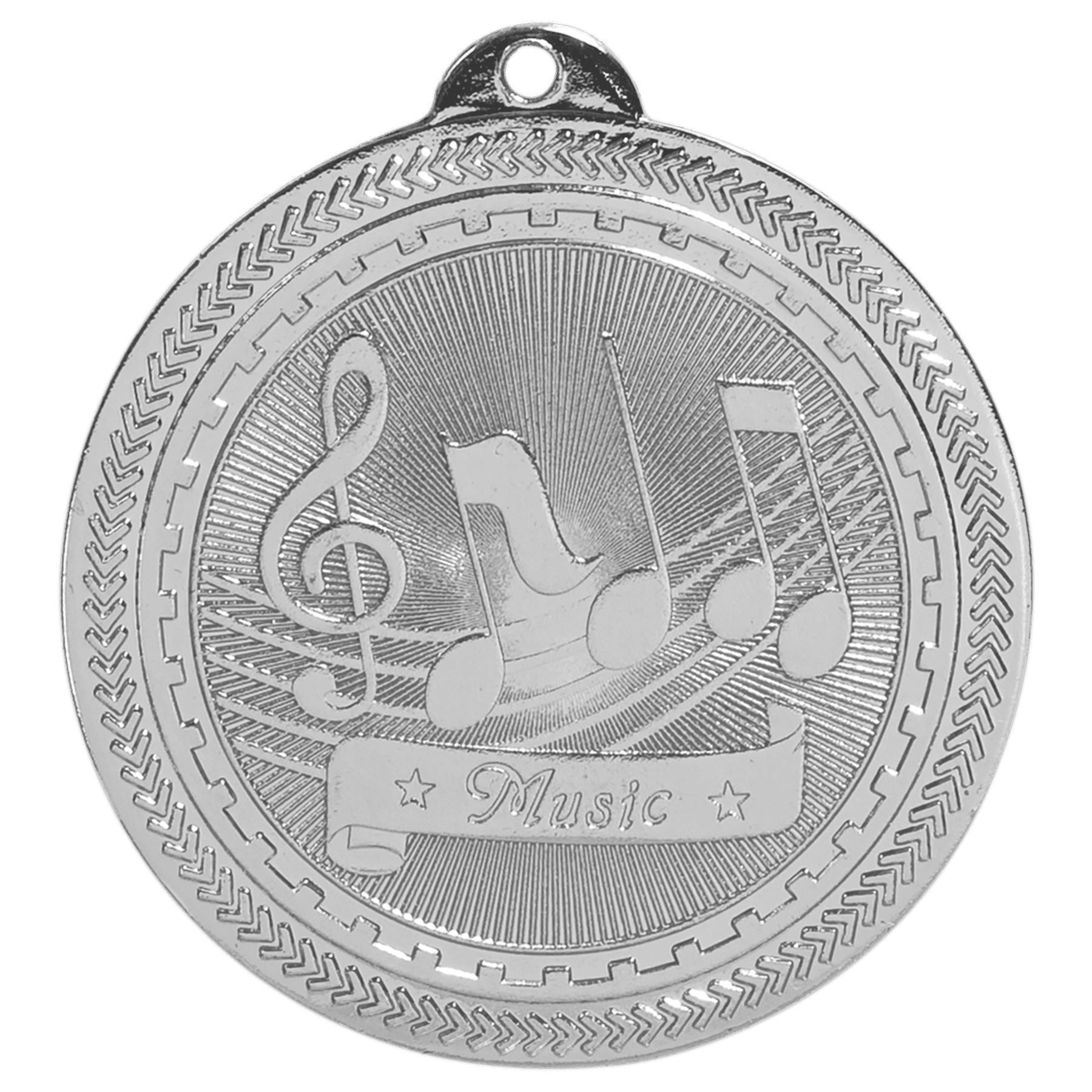 Bright Silver Music Engravable BriteLazer Medal - 2"