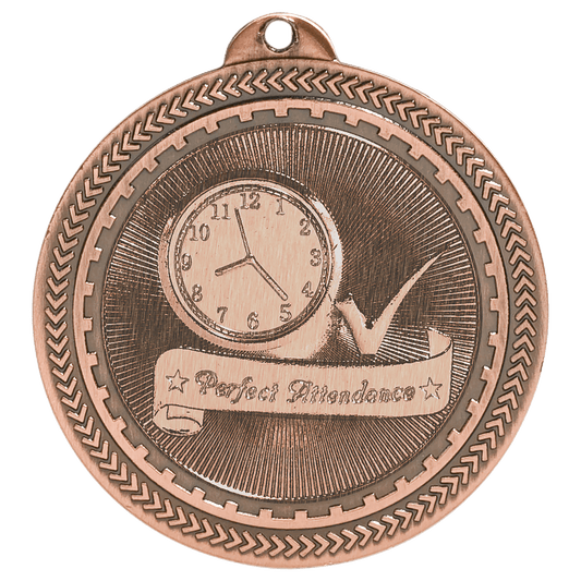 Antique Bronze Perfect Attendance Engravable BriteLazer Medal - 2"