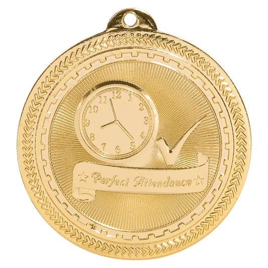 Bright Gold Perfect Attendance Engravable BriteLazer Medal - 2"