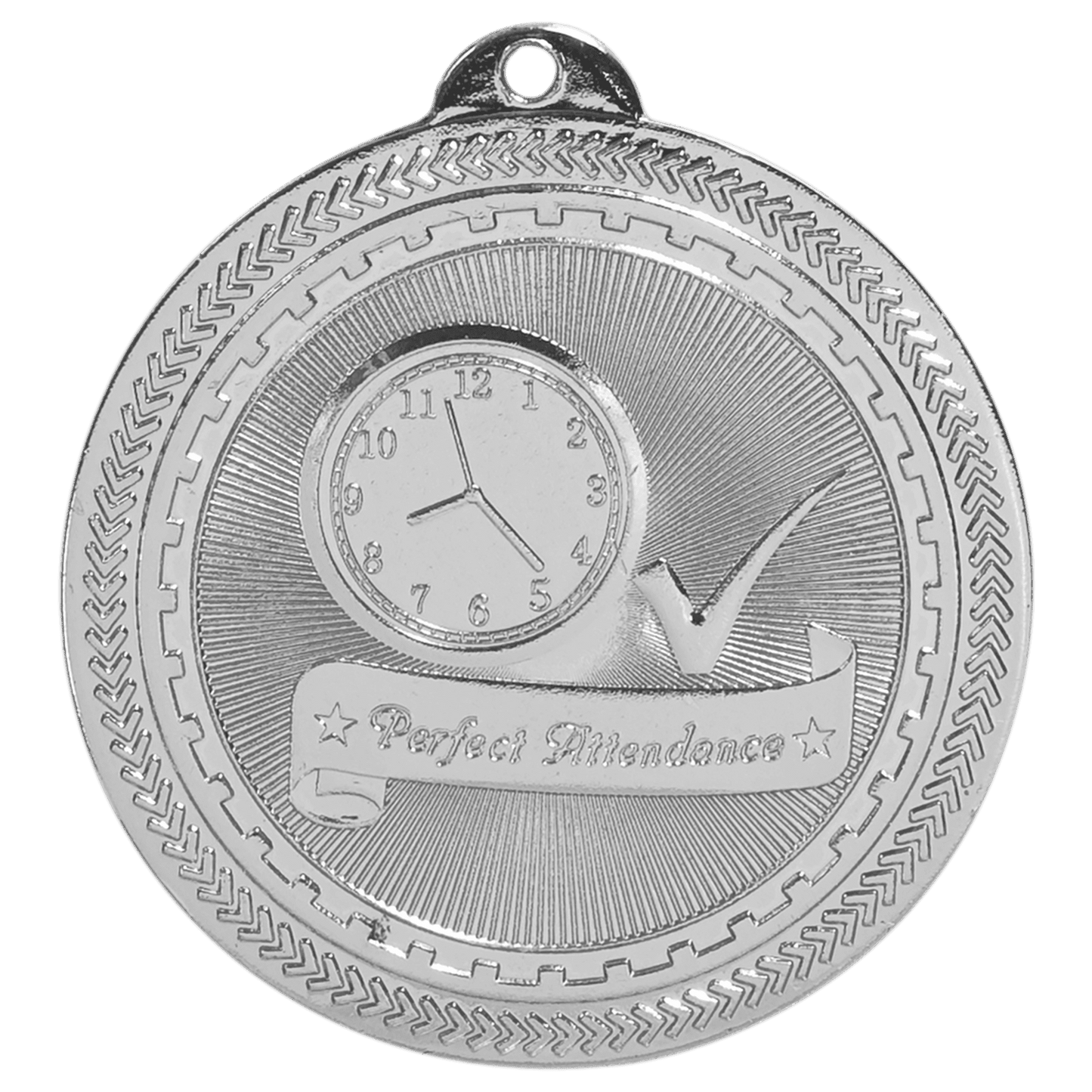 2" Bright Silver Perfect Attendance Laserable BriteLazer Medal