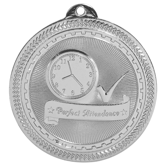 2" Bright Silver Perfect Attendance Laserable BriteLazer Medal