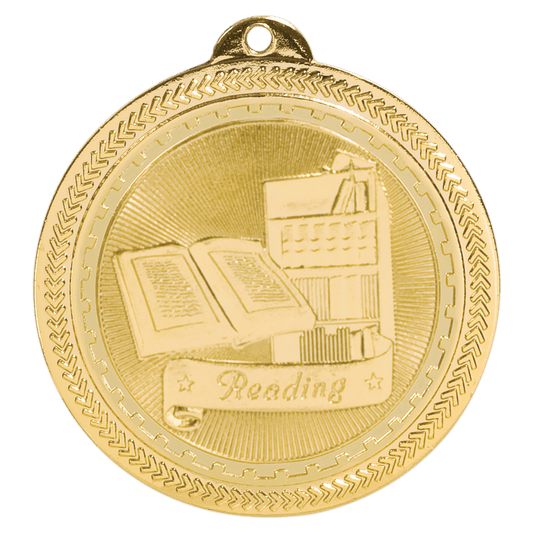 Bright Gold Reading Engravable BriteLazer Medal - 2"