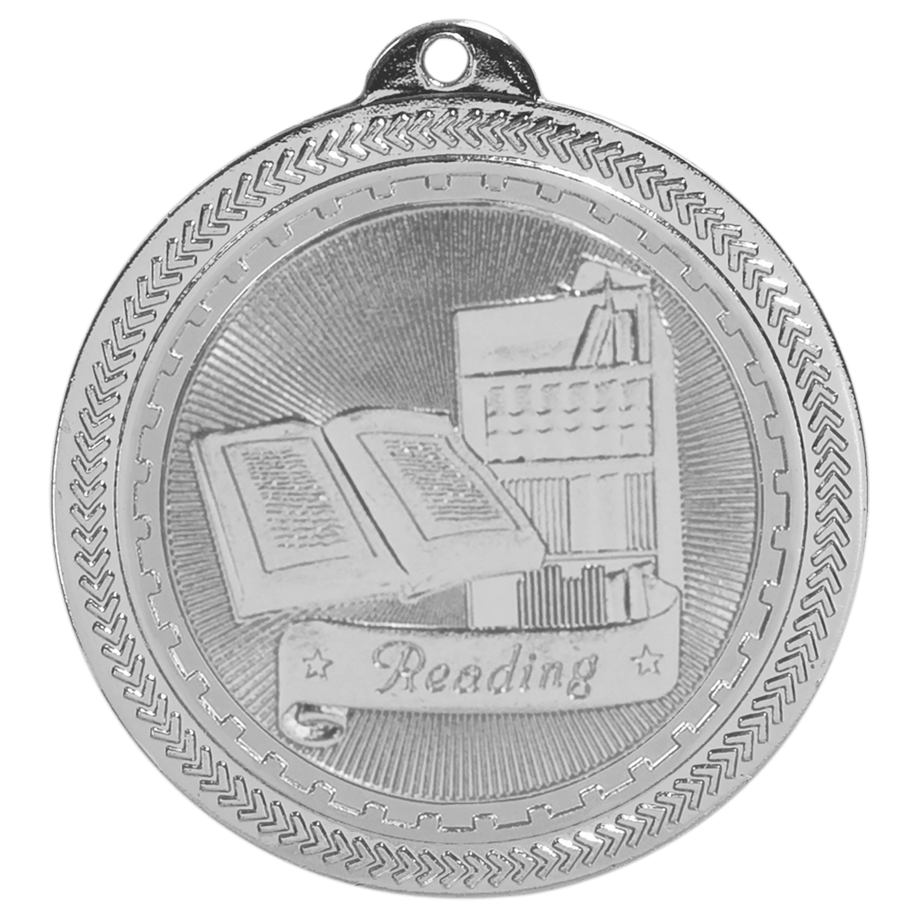 Bright Silver Reading Engravable BriteLazer Medal - 2"
