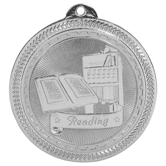 Bright Silver Reading Engravable BriteLazer Medal - 2"