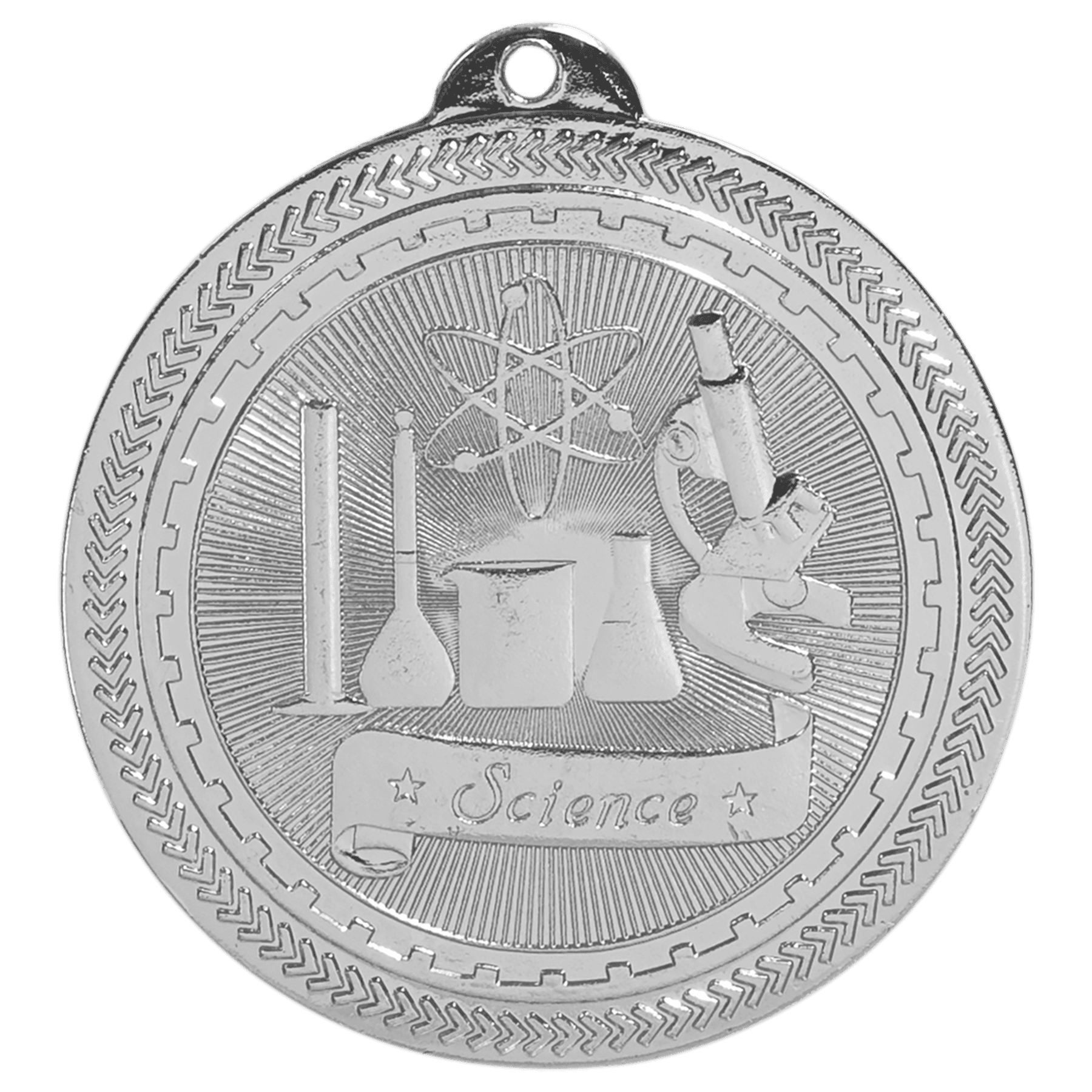 Bright Silver Science Engravable BriteLazer Medal - 2"
