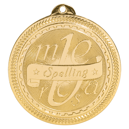 Bright Gold Spelling Engravable BriteLazer Medal - 2"