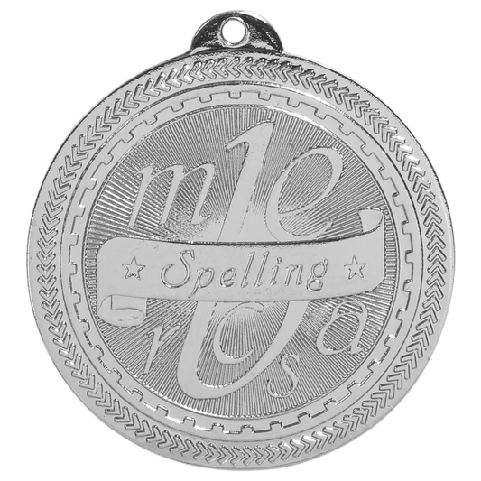 Bright Silver Spelling Engravable BriteLazer Medal - 2"