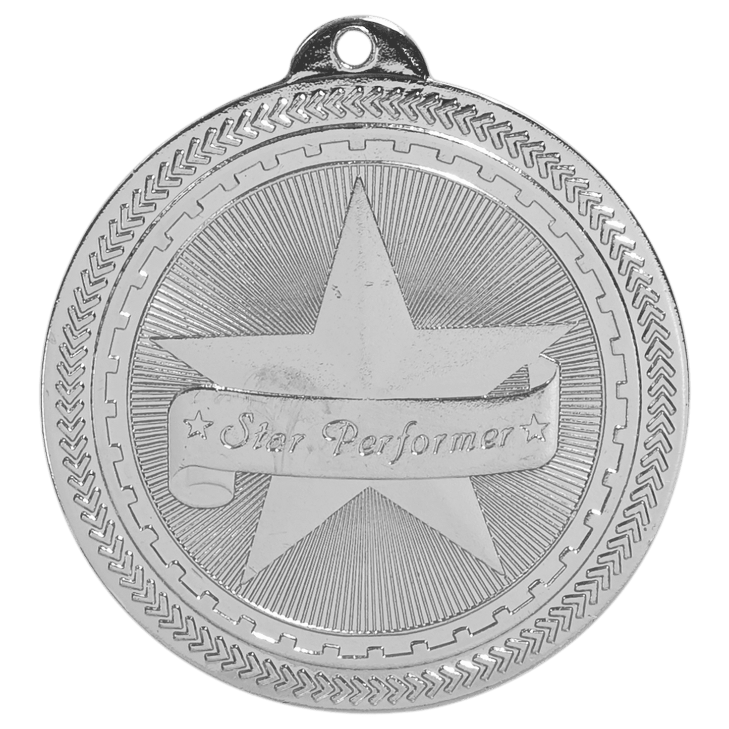 Bright Silver Star Performer Engravable BriteLazer Medal - 2"