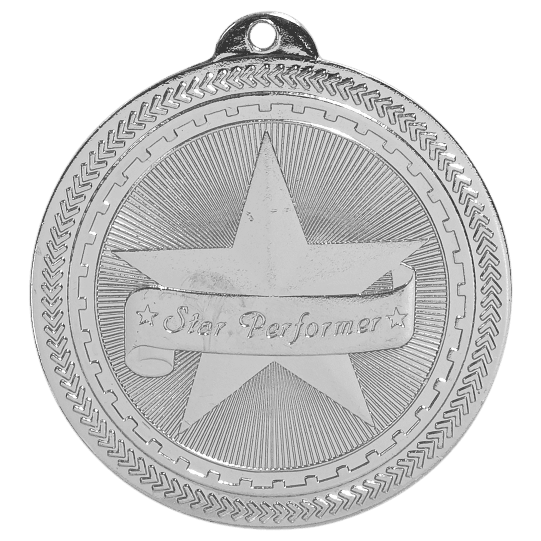 Bright Silver Star Performer Engravable BriteLazer Medal - 2"