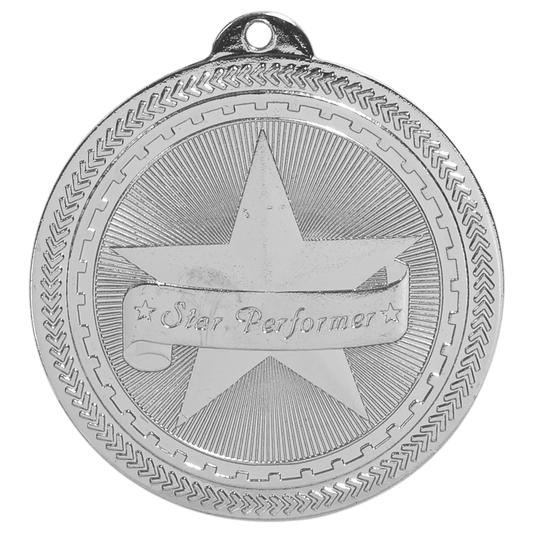 Bright Silver Star Performer Engravable BriteLazer Medal - 2"