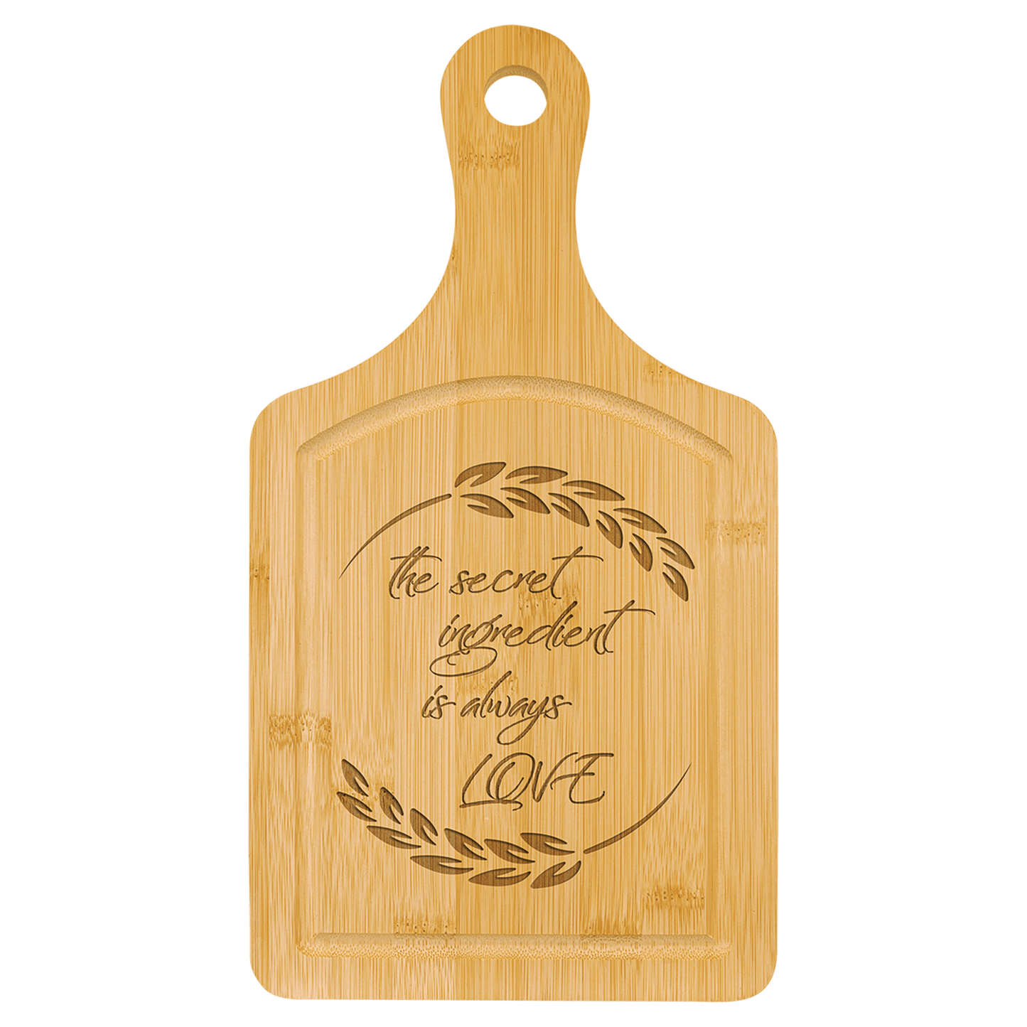 13 1/2" x 7" Bamboo Cutting Board Paddle Shape with Drip Ring