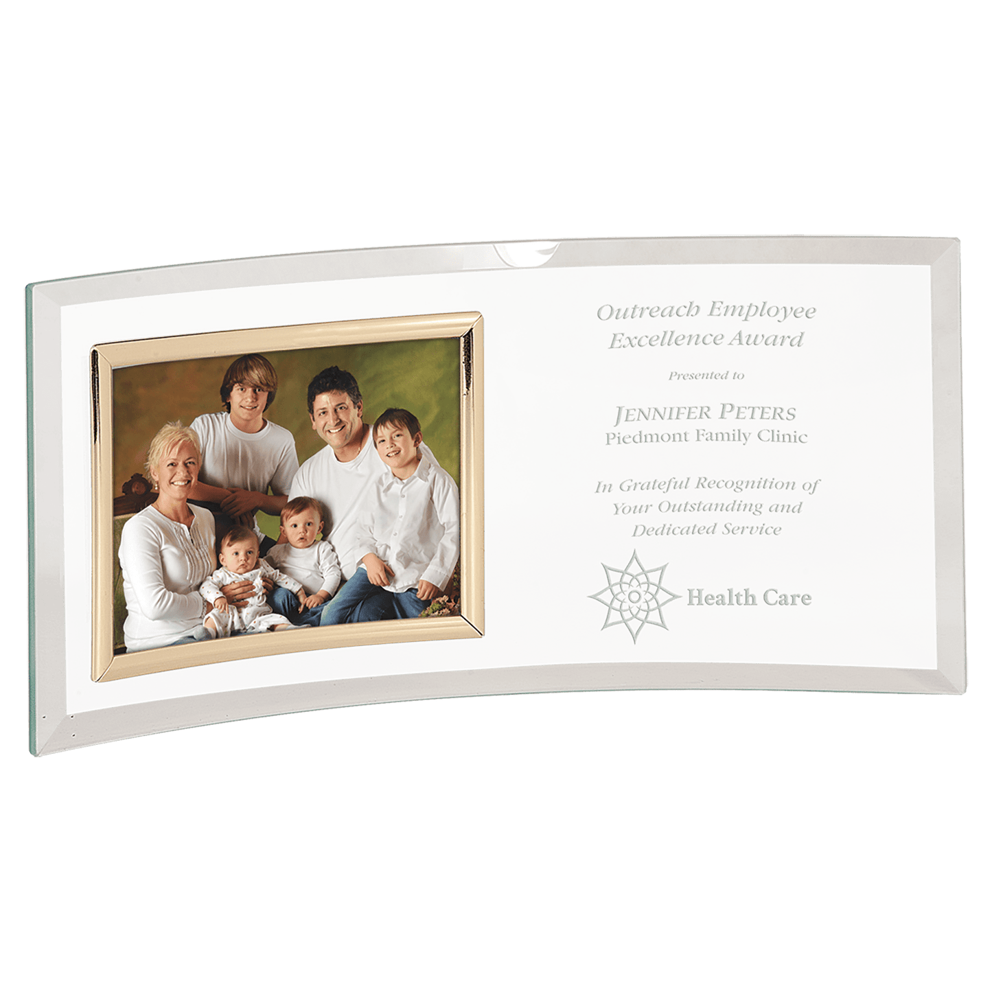 Jade Glass Crescent with 5" x 3 1/2" Picture Frame - 12" x 5 1/2"
