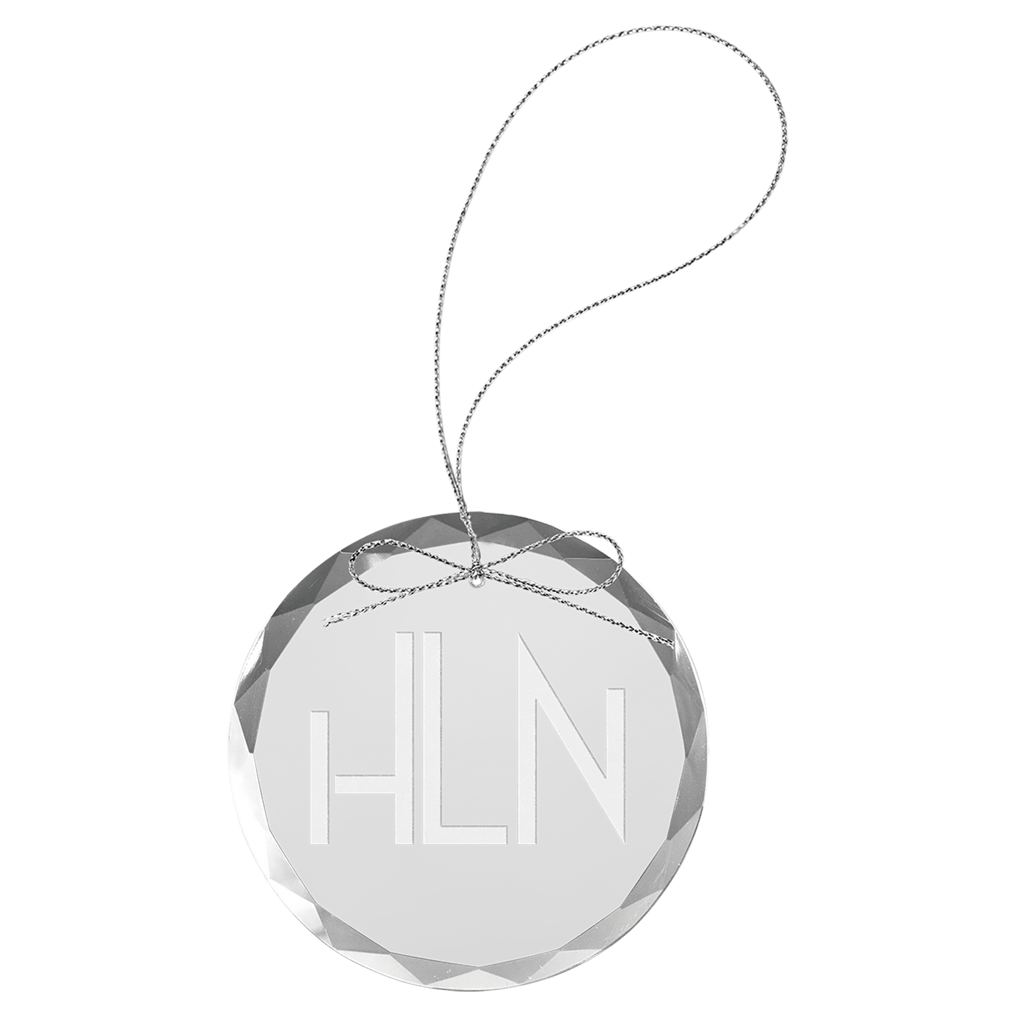 Clear Round Glass Ornament with Silver String - 3 1/4"