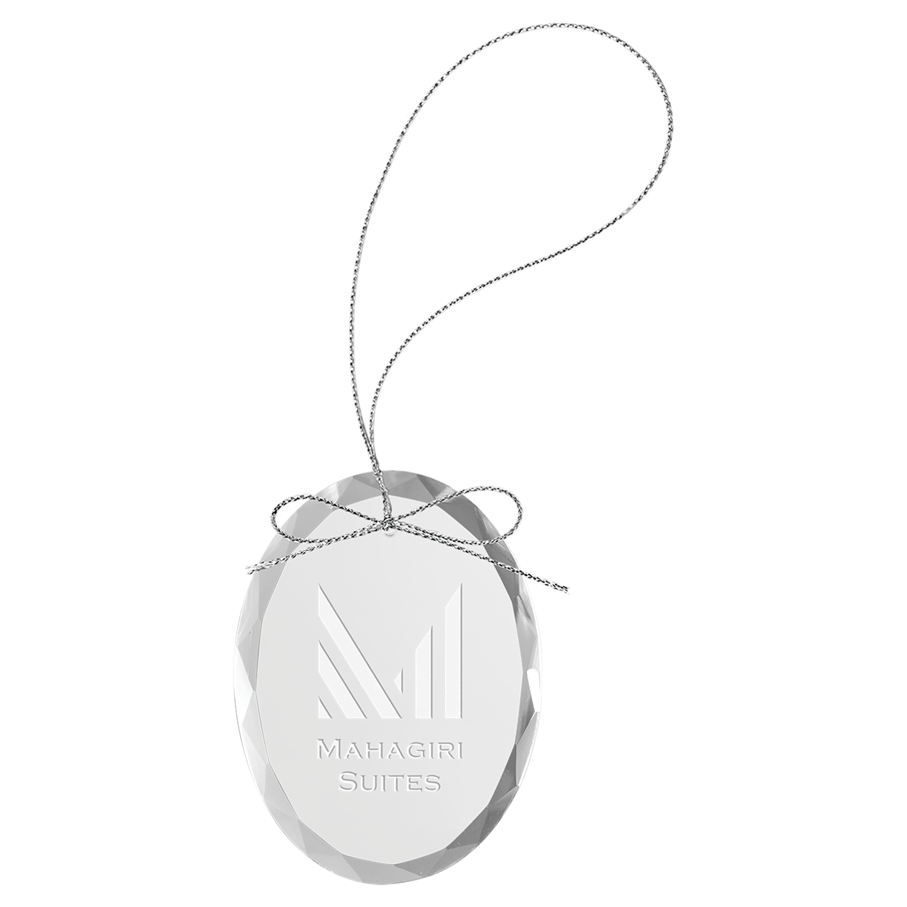 Clear Oval Glass Ornament with Silver String - 3 1/4"