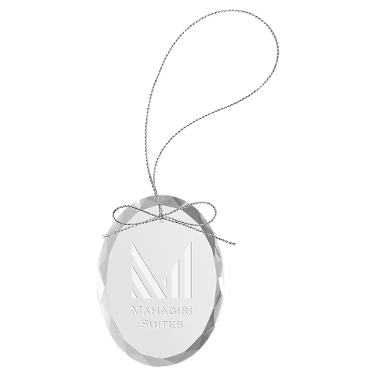 Clear Oval Glass Ornament with Silver String - 3 1/4"