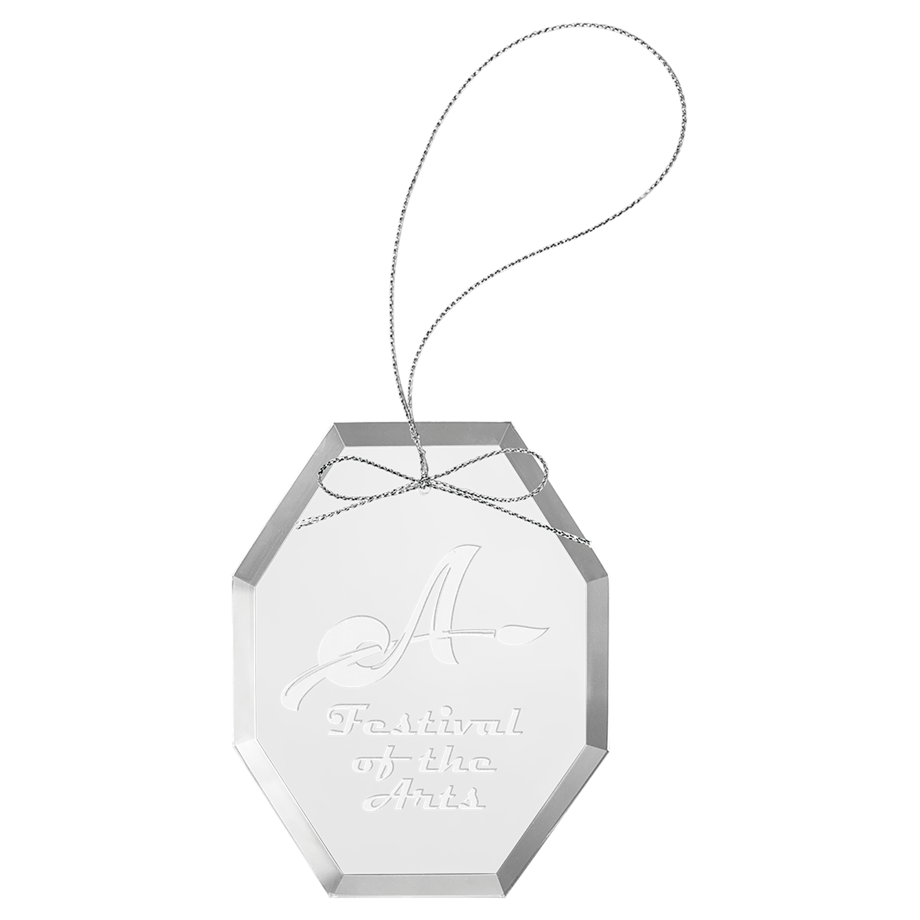 Clear Octagon Glass Ornament with Silver String - 3 3/4"