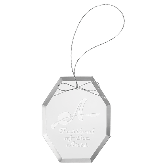 Clear Octagon Glass Ornament with Silver String - 3 3/4"