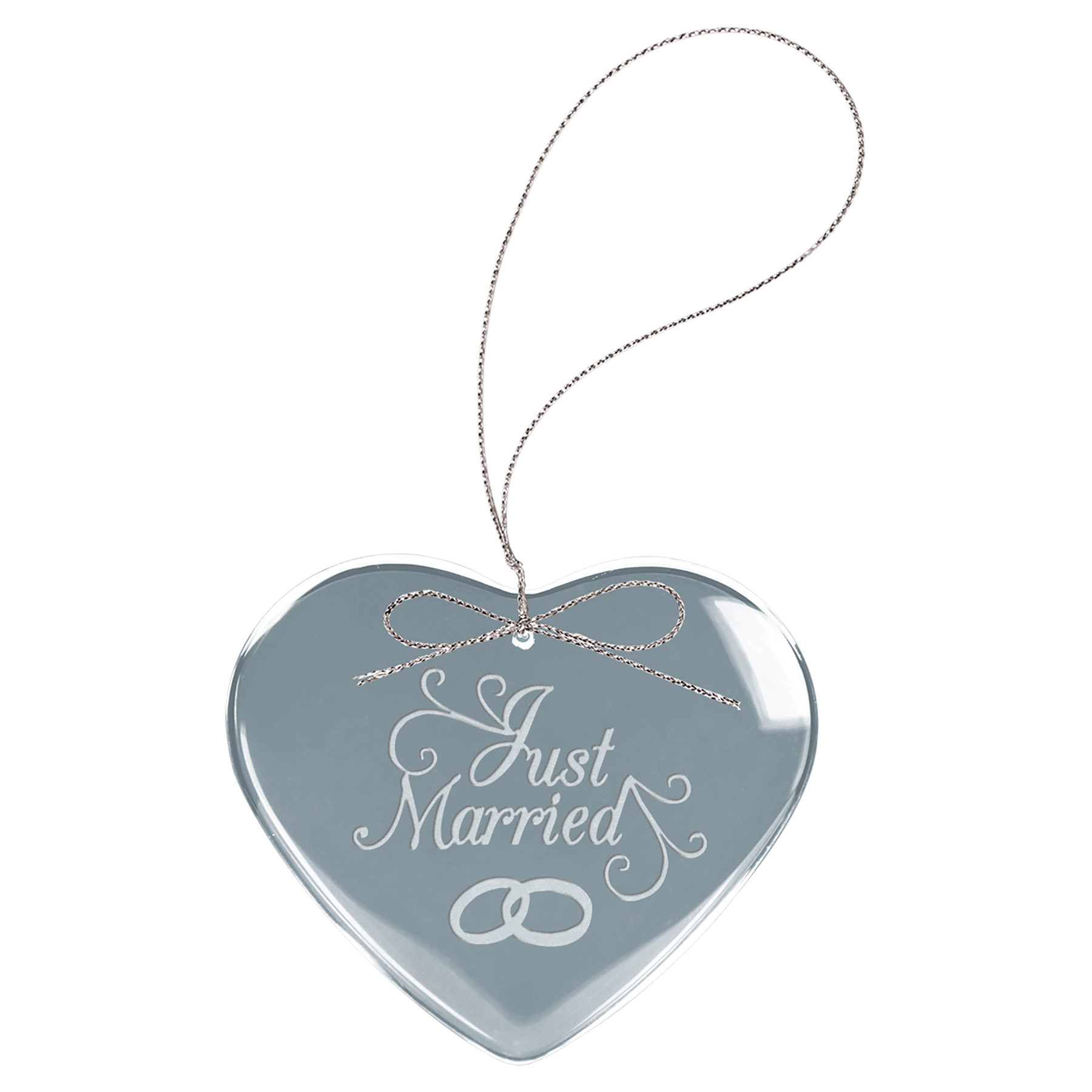 Clear Heart Glass Ornament with Silver String - 3"