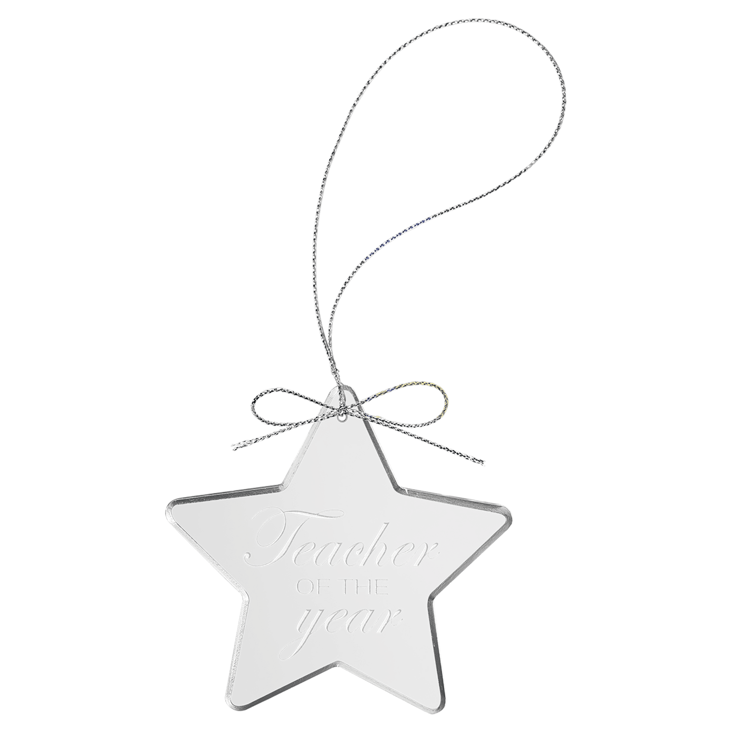 Clear Star Glass Ornament with Silver String - 3 1/4"