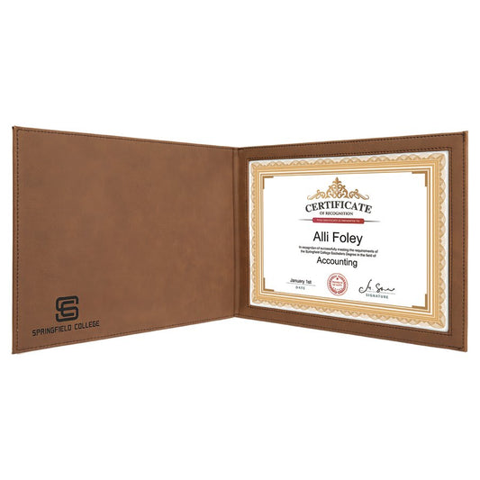 Dark Brown Engravable Leatherette Certificate Holder for 8 1/2" x 11" - 9" x 12"