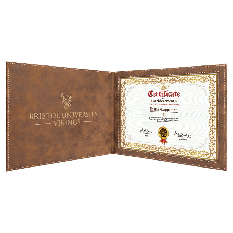 Rustic/Gold Engravable Leatherette Certificate Holder for 8 1/2" x 11" - 9" x 12"