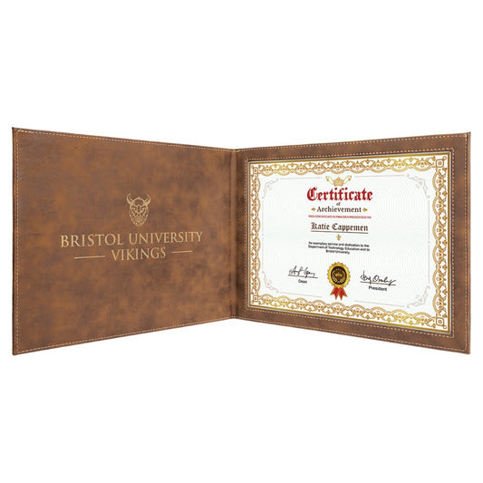 9" x 12" Rustic/Gold Laserable Leatherette Certificate Holder for 8 1/2" x 11"