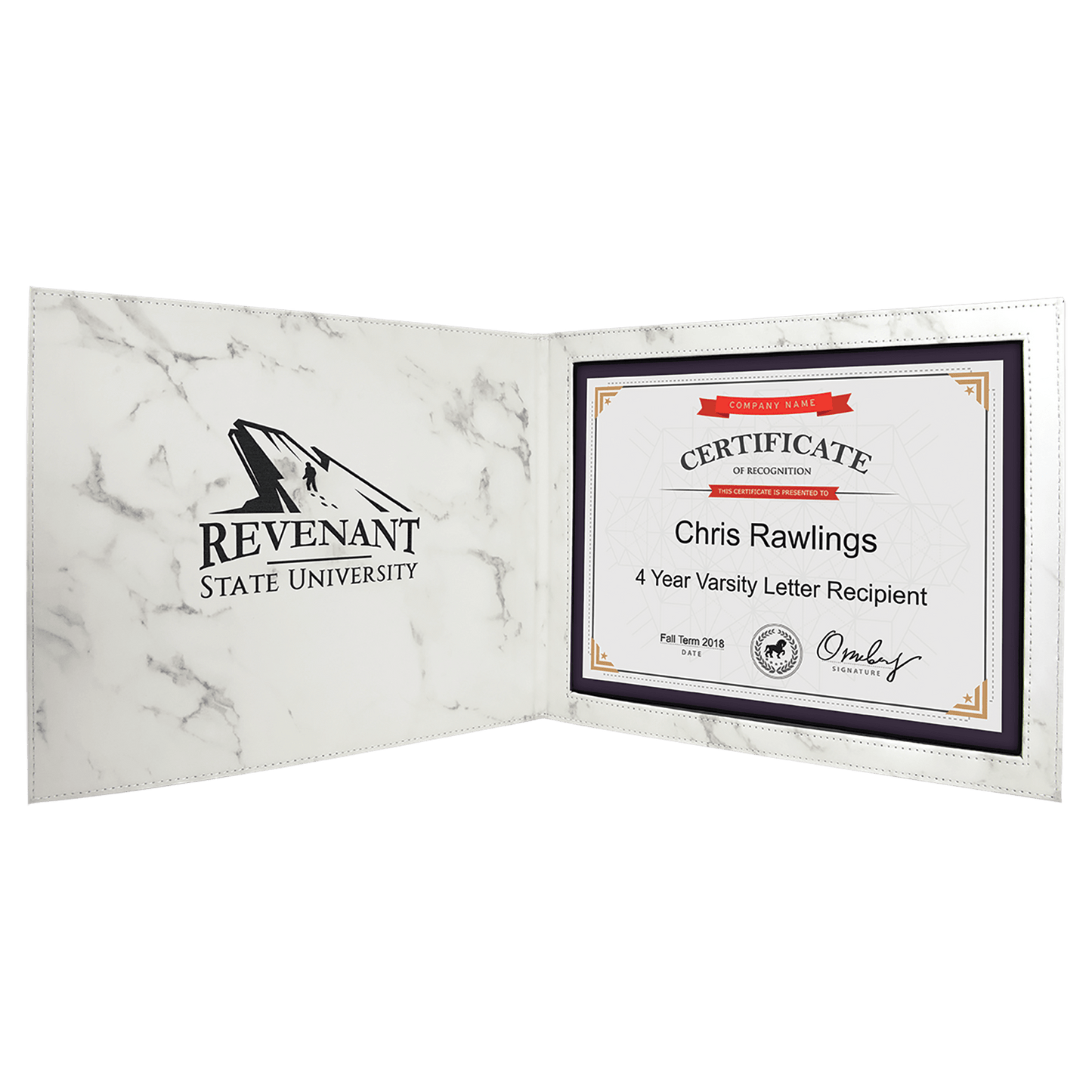 White Marble Engravable Leatherette Certificate Holder for 8 1/2" x 11" - 9" x 12"