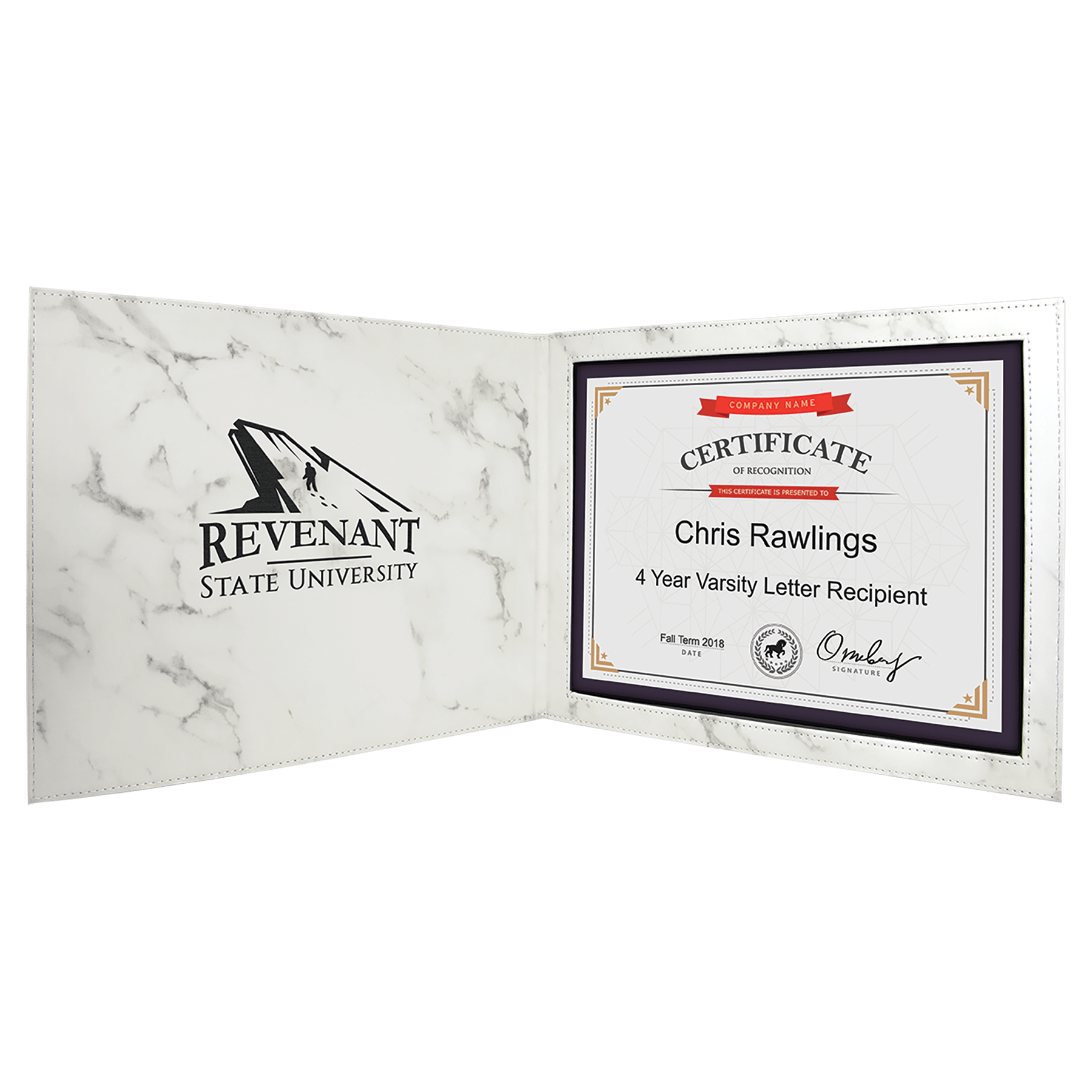 White Marble Engravable Leatherette Certificate Holder for 8 1/2" x 11" - 9" x 12"