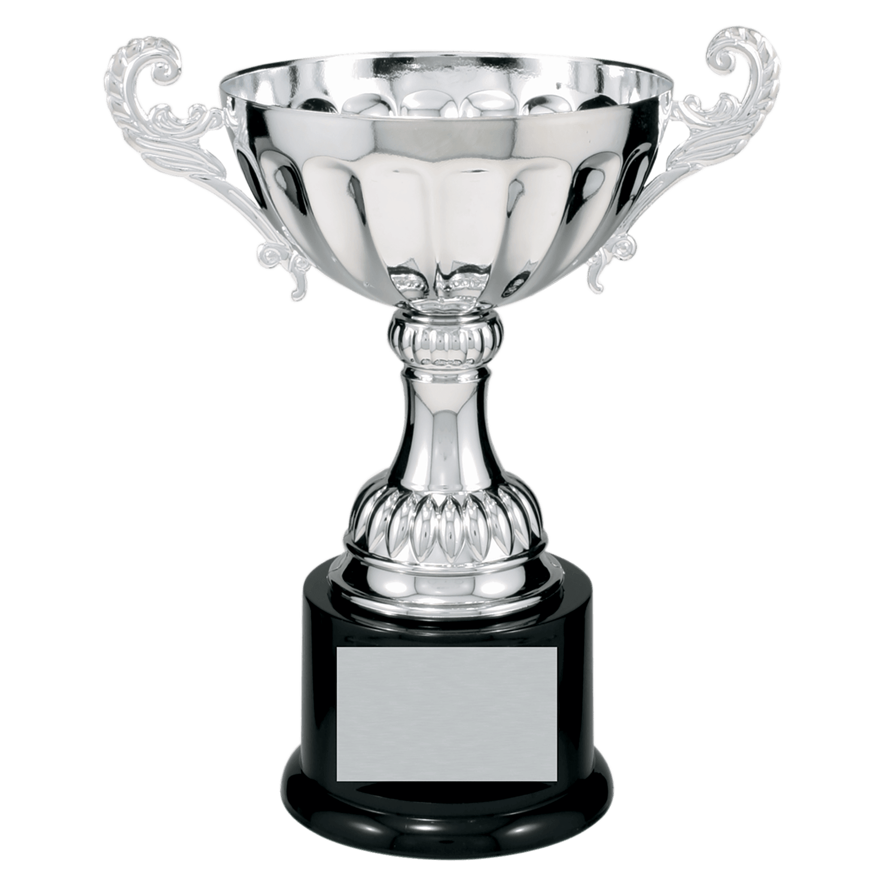Silver Completed Metal Cup Trophy on Plastic Base - 8 1/2"