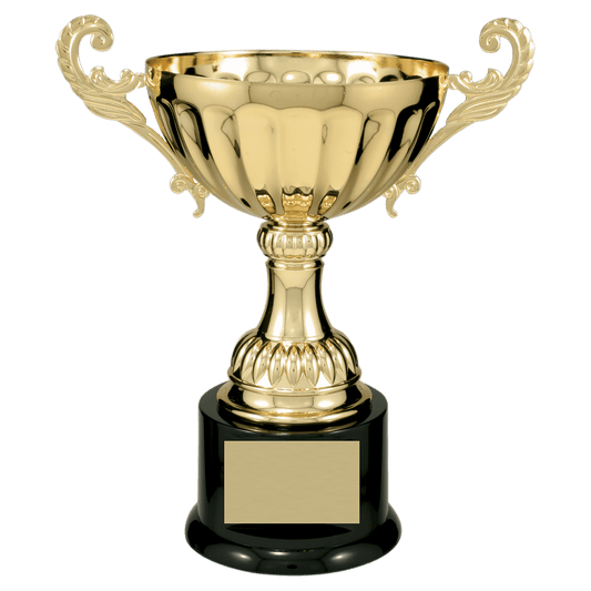Gold Completed Metal Cup Trophy on Plastic Base - 9 3/4"