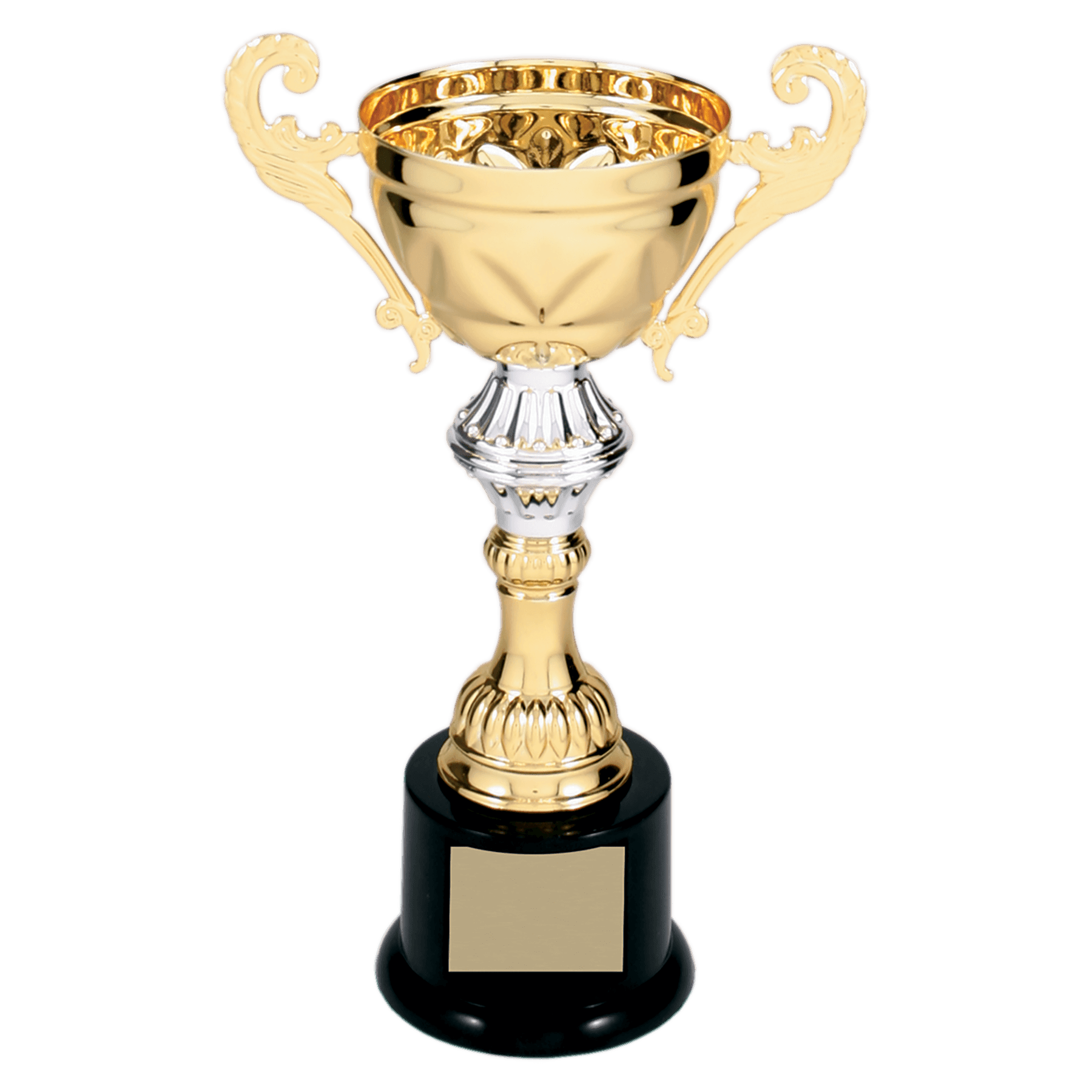 Gold Completed Metal Cup Trophy on Plastic Base - 8 3/4"