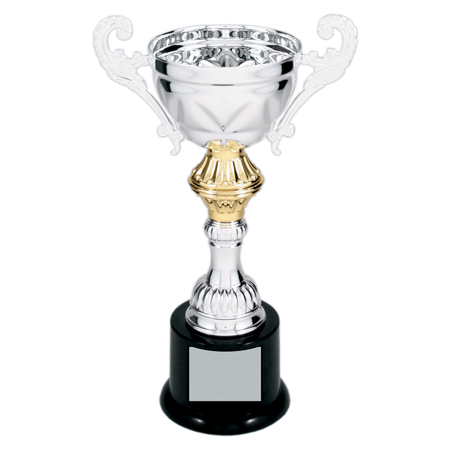 Silver Completed Metal Cup Trophy on Plastic Base - 8 3/4"