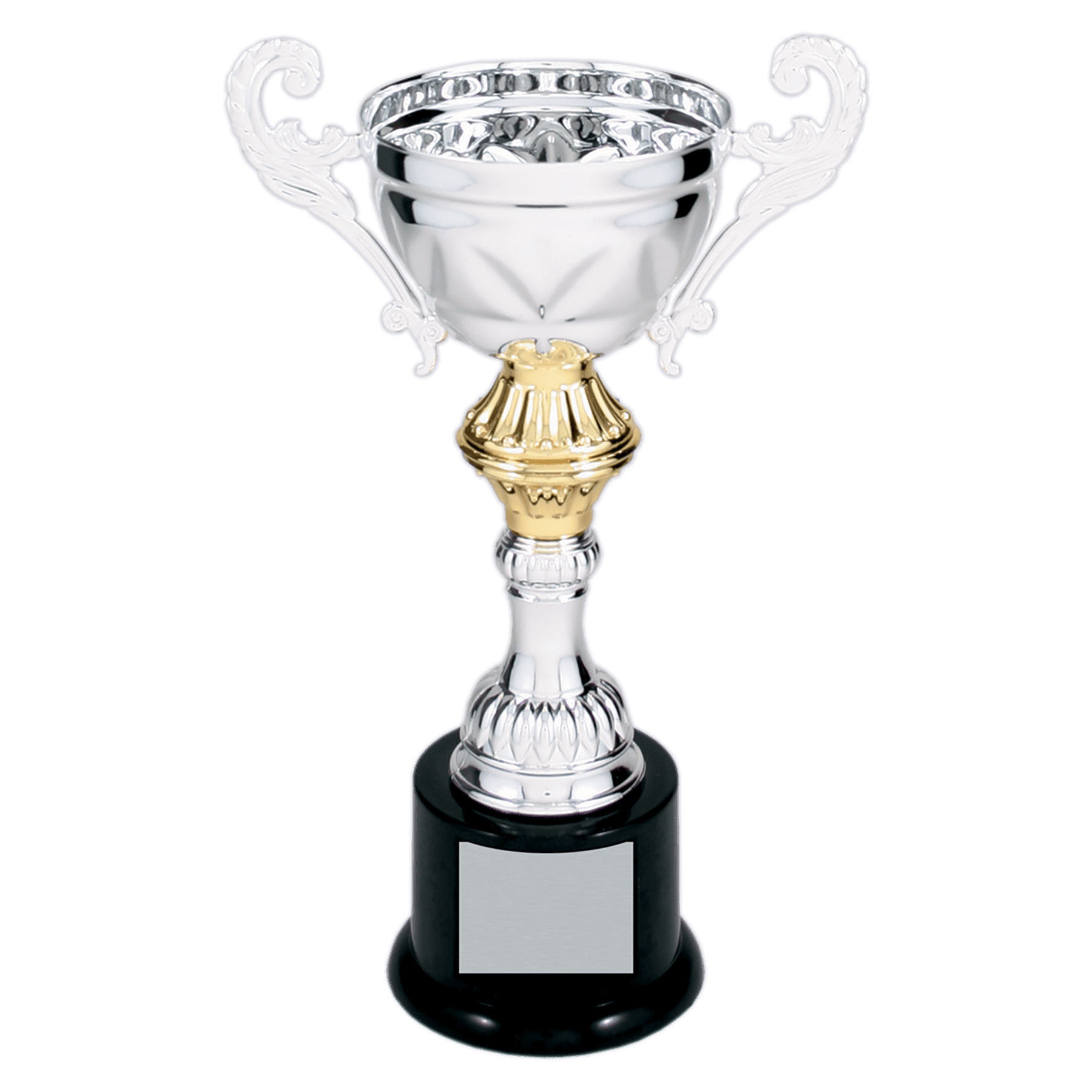 Silver Completed Metal Cup Trophy on Plastic Base - 8 3/4"