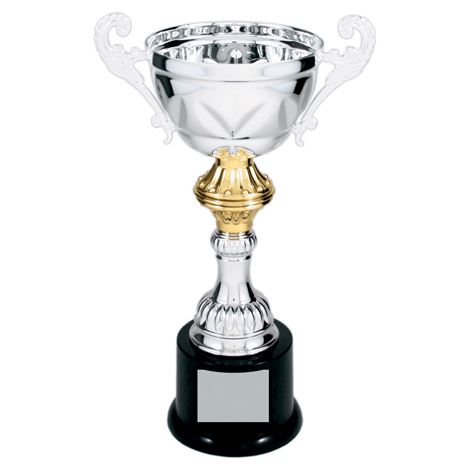 Silver Completed Metal Cup Trophy on Plastic Base - 10"