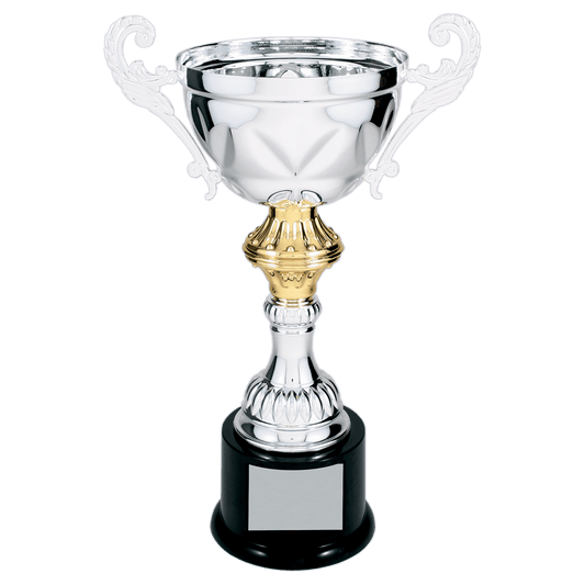 Silver Completed Metal Cup Trophy on Plastic Base - 11 1/2"