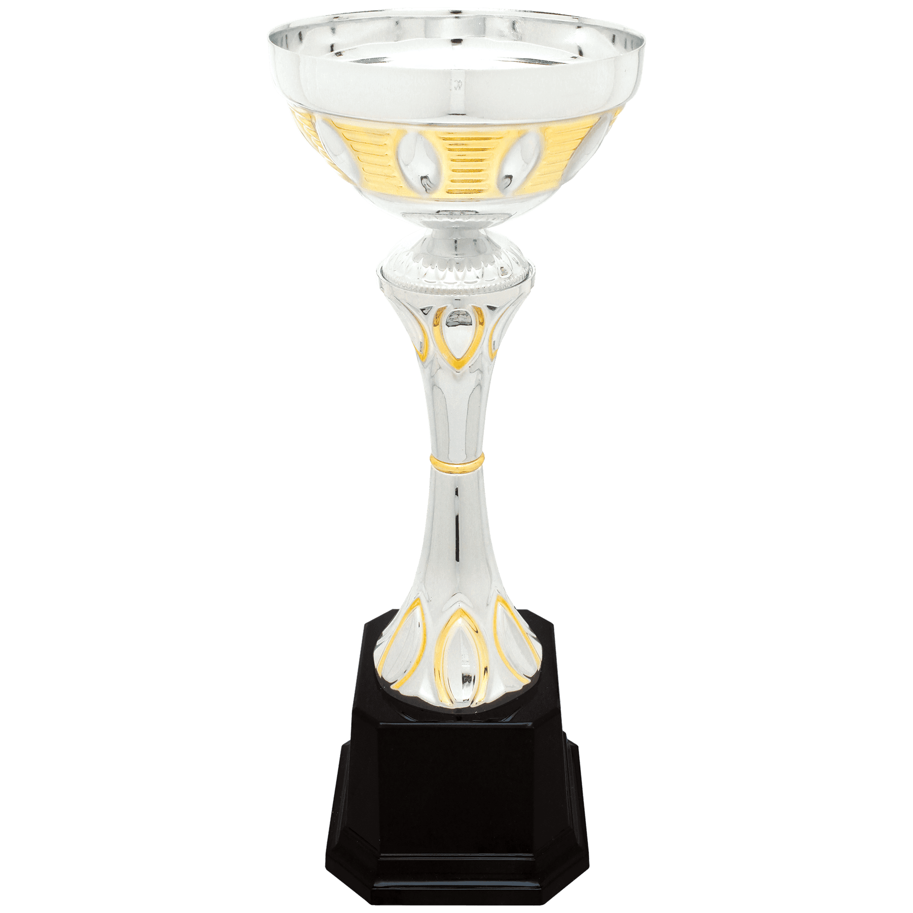 Silver/Gold Completed Metal Cup Trophy on Plastic Base - 12"
