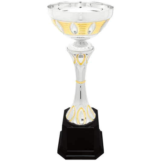 Silver/Gold Completed Metal Cup Trophy on Plastic Base - 12"