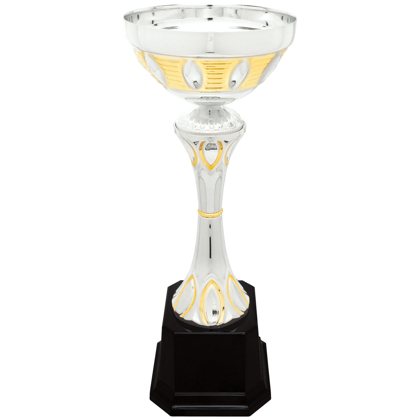 12" Silver/Gold Completed Metal Cup Trophy on Plastic Base