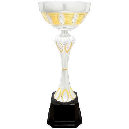 Silver/Gold Completed Metal Cup Trophy on Plastic Base - 16 1/2"