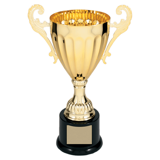 Gold Completed Metal Cup Trophy on Plastic Base - 9 3/4"