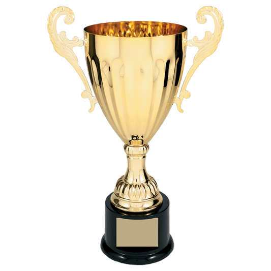 Gold Completed Metal Cup Trophy on Plastic Base - 12"