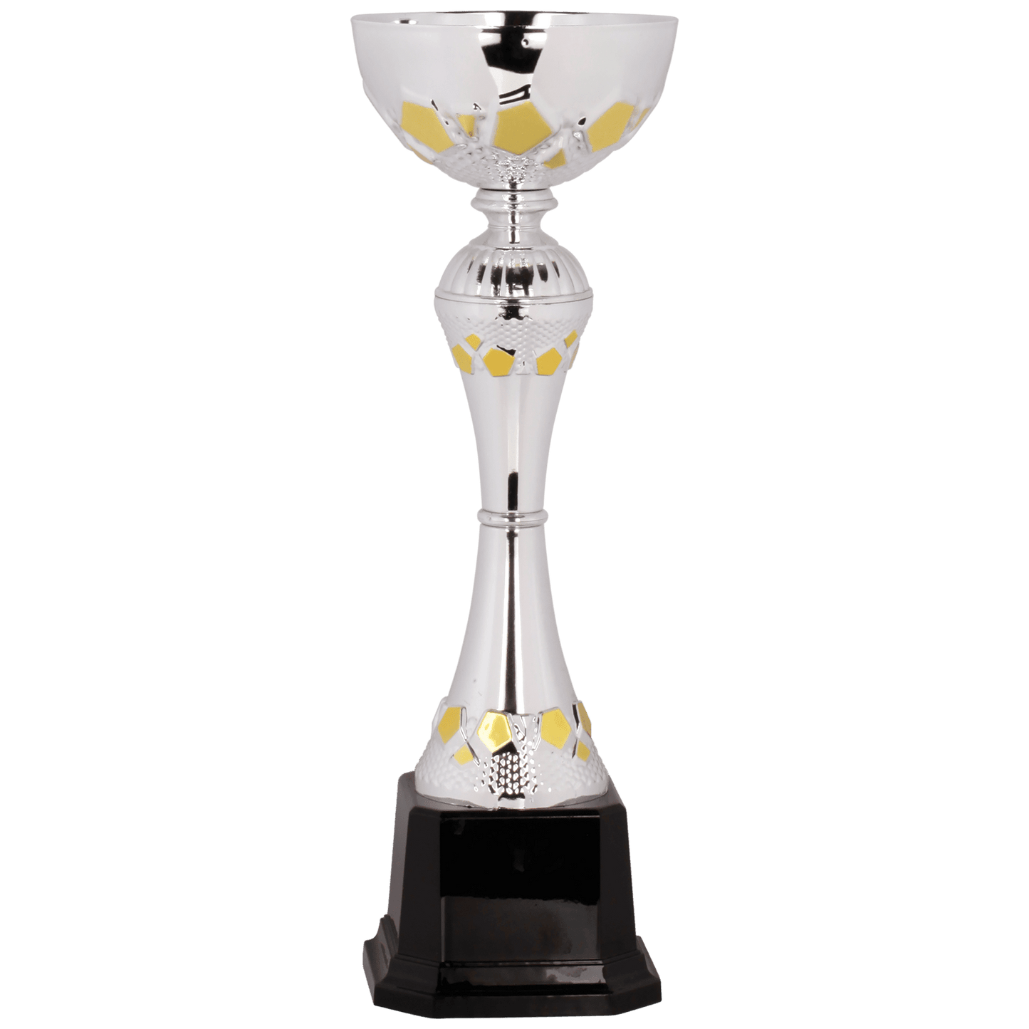 Silver/Gold Completed Metal Cup Trophy on Plastic Base - 10 3/4"