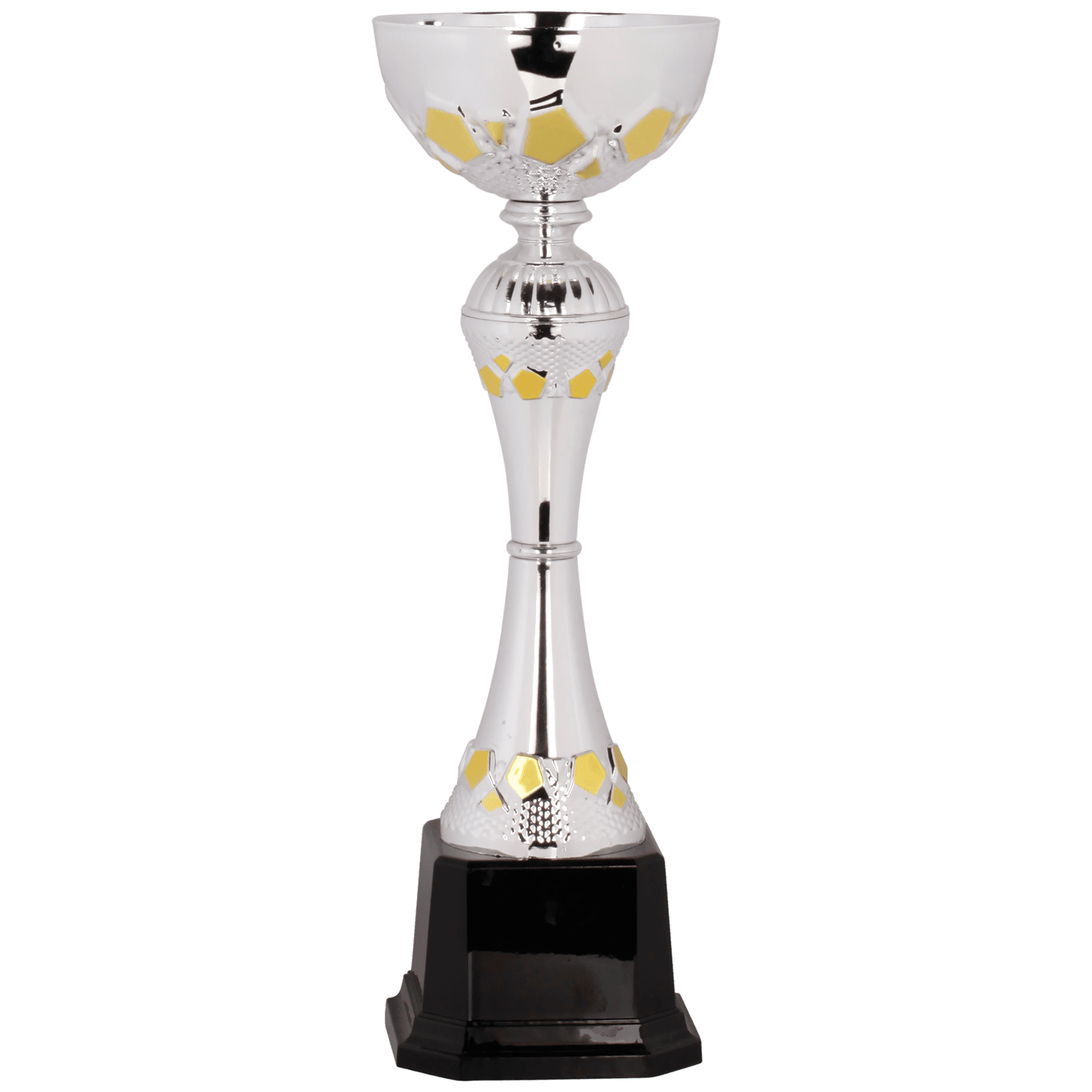 Silver/Gold Completed Metal Cup Trophy on Plastic Base - 10 3/4"