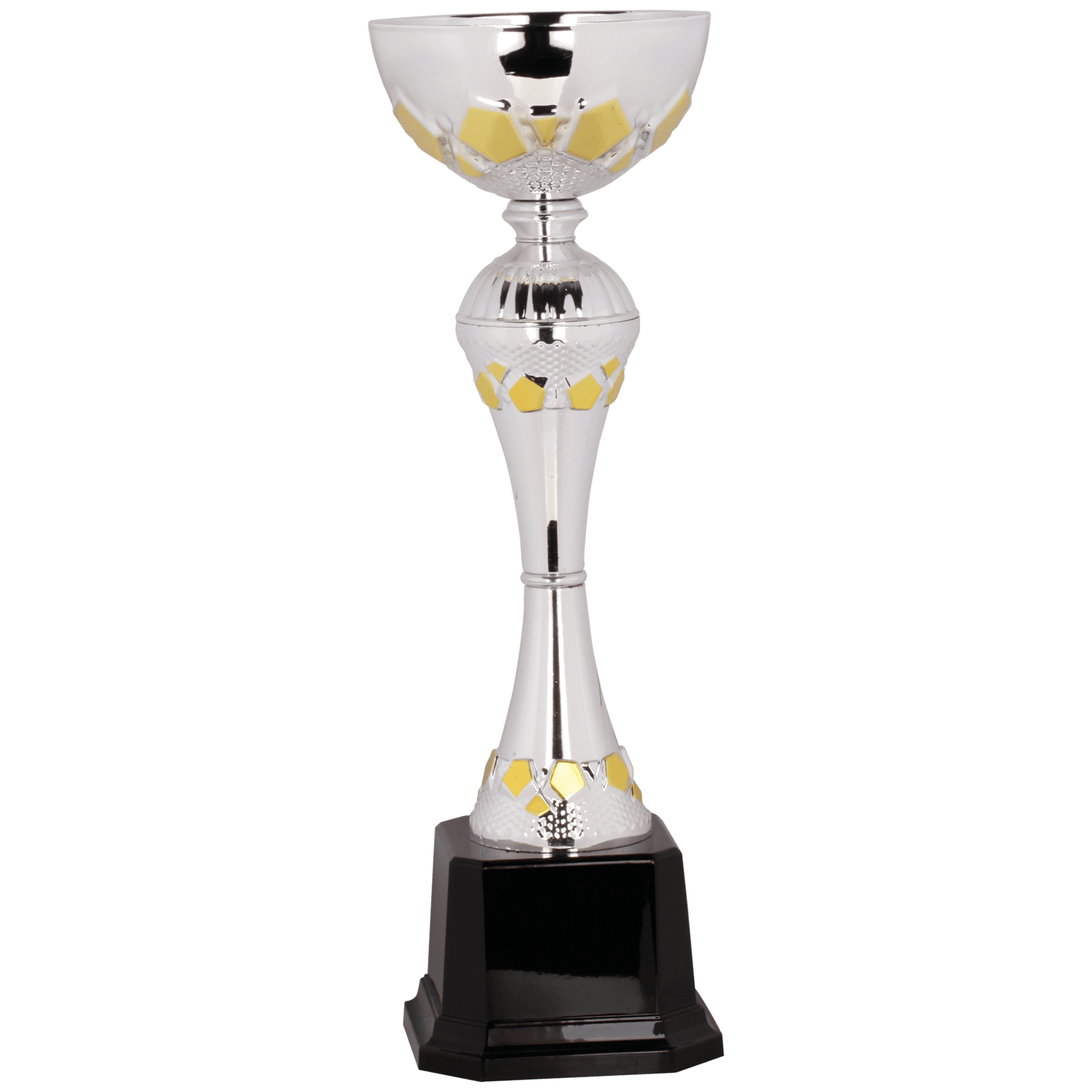 Silver/Gold Completed Metal Cup Trophy on Plastic Base - 12"