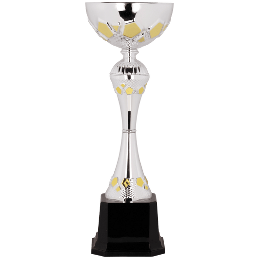 Silver/Gold Completed Metal Cup Trophy on Plastic Base - 13 1/4"