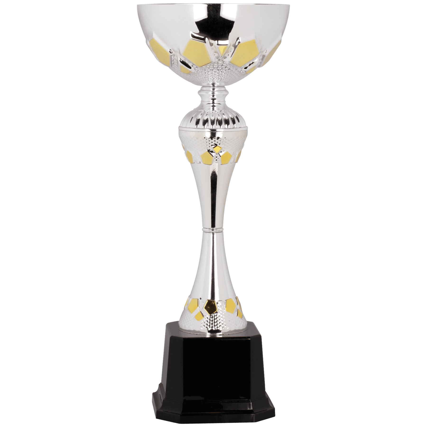 Silver/Gold Completed Metal Cup Trophy on Plastic Base - 14 1/2"