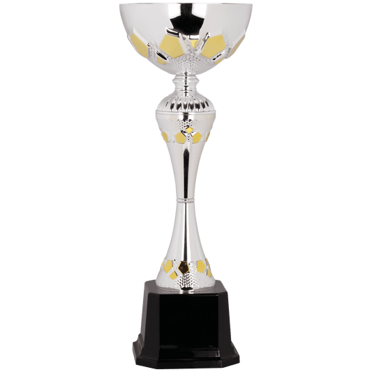 14 1/2" Silver/Gold Completed Metal Cup Trophy on Plastic Base