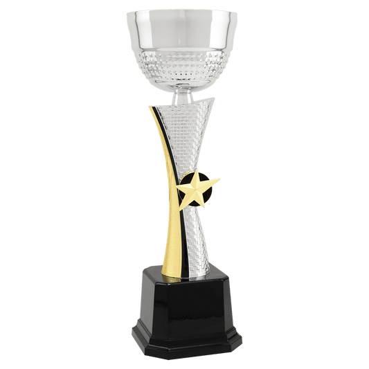 Silver/Gold Textured Completed Metal Cup Trophy - 11 3/4"