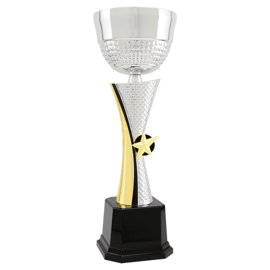 Silver/Gold Textured Completed Metal Cup Trophy - 13 1/4"